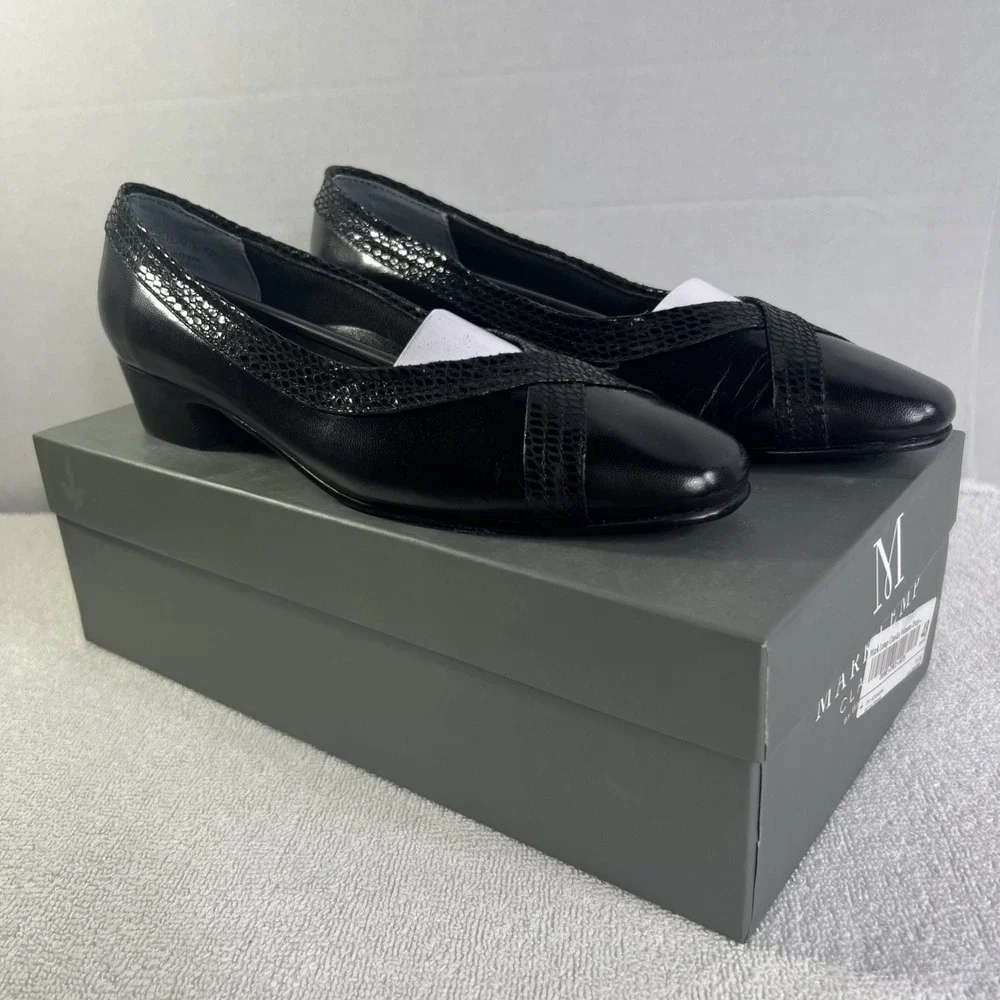 Mark Lemp Classics Tracy Black‎ Snakeskin Shoes Size 7 Narrow Fit New With Box